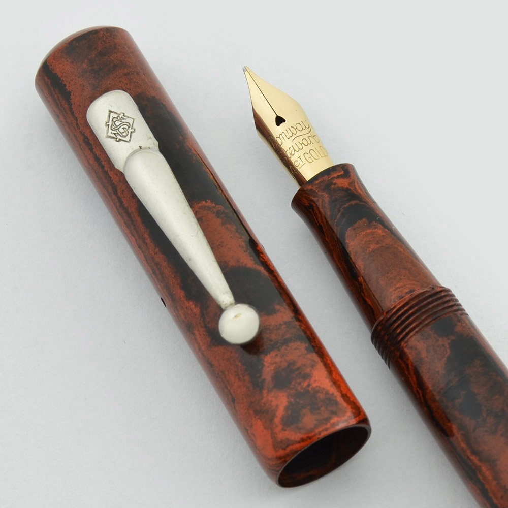 Conway Stewart 458M Fountain Pen - 1930s, Red Mottled Hard Rubber
